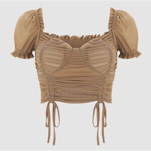 Cider Women’s Size Medium Ruched Mesh Crop Top Gold